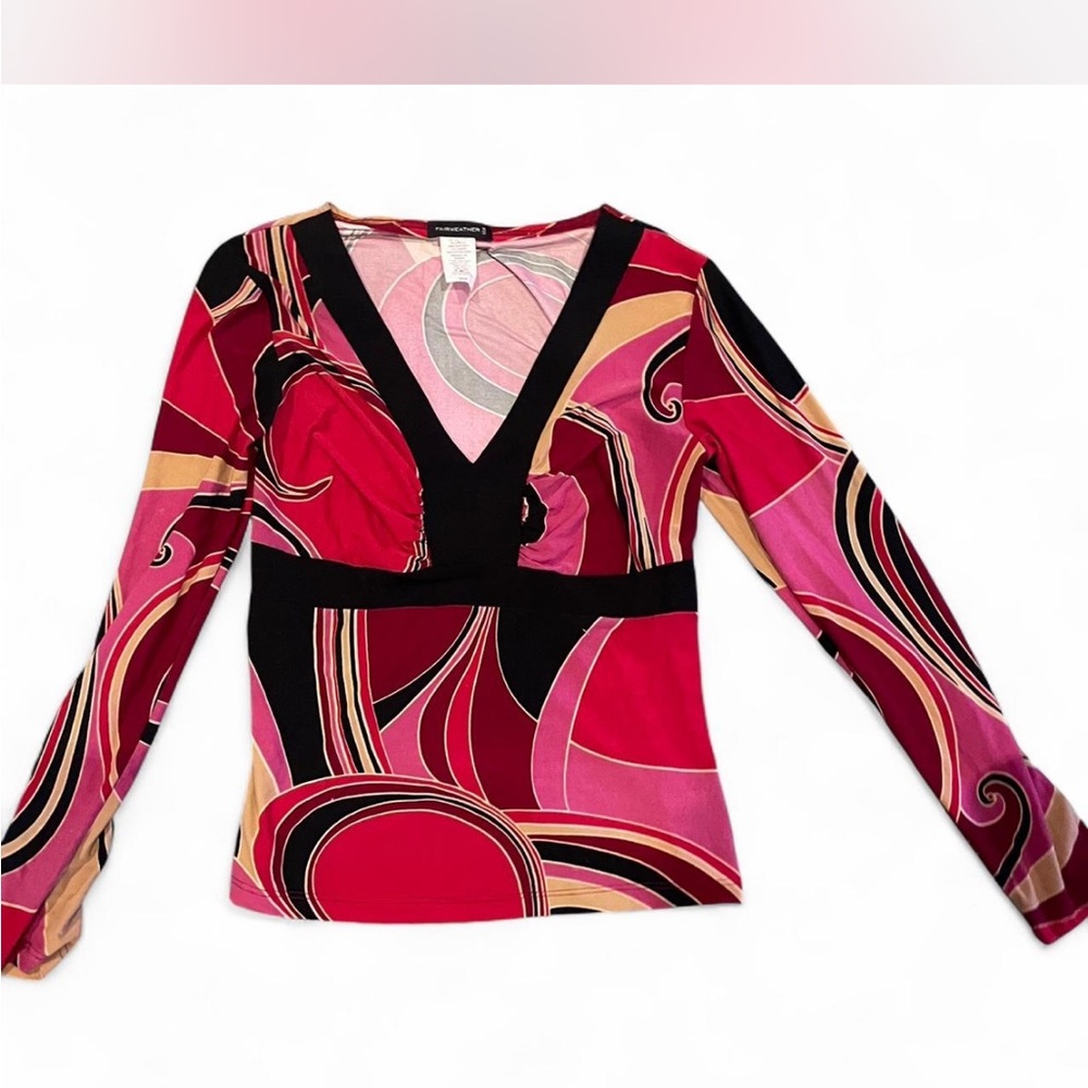 Vintage Women’s Fairweather Multicolor V-Neck Top in size M